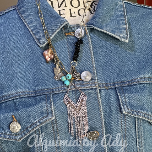 FRINGE MULTI PENDANT NECKLACE LAPIS - Picture 2 of 5